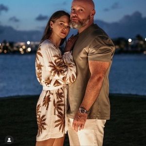 retrofete Grace Dress in White & Gold Palm